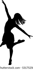 Dancer silhouette, vector black & white, girls