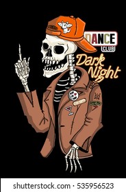 Dancer skeleton and dark night dance club.vector