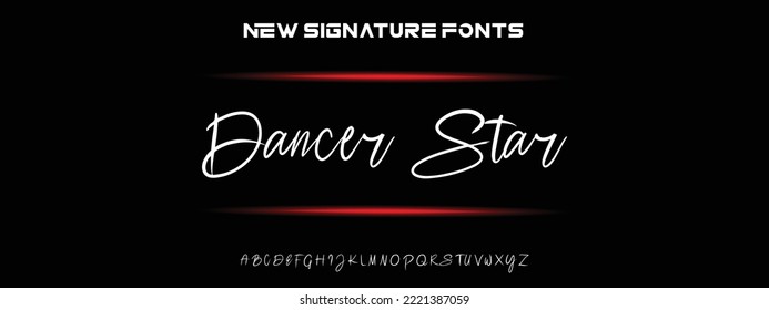 Dancer Star Hand drawn calligraphic vector monoline font. Distress signature letters. Modern script calligraphy type. ABC typography latin signature alphabet.