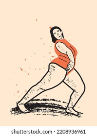 The dancer is training. Vector illustration. Hand drawn