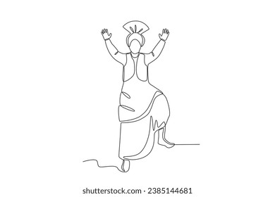 A dancer wearing traditional clothes. Lohri one-line drawing