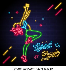 Mujer Bailarina Neon Ilustración Vectora Luminosa. Dancing Girl Silhouette