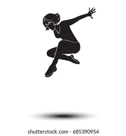Dancer woman silhouette isolated on white. Modern dance vector illustration. Woman dancing. Girl dance. Gymnast girl jumping. Gymnastics Poster
