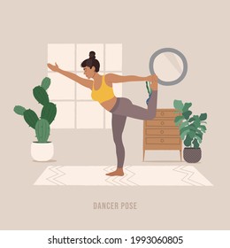 Dancer Yoga pose. Young woman practicing yoga  exercise. Woman workout fitness, aerobic and exercises. Vector Illustration.