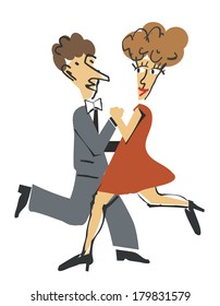 Dancer Young couple dancing ballroom dance. Vector illustration. 