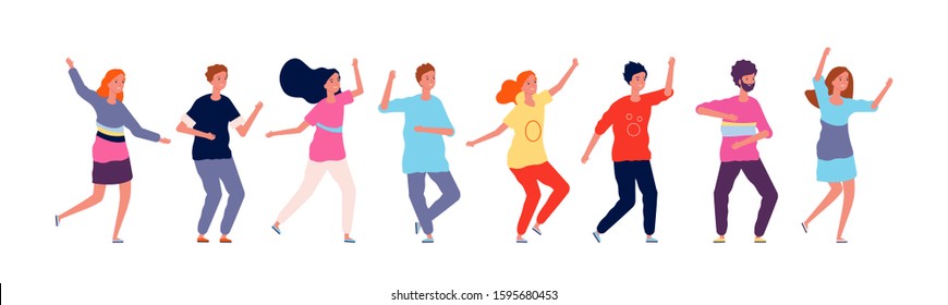 Dancers. Adult people jumping and dancing in line party happy group of characters vector illustration