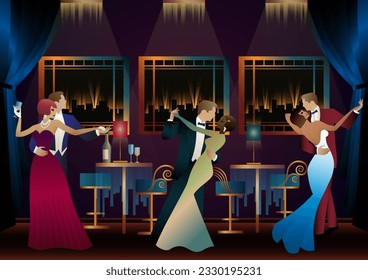 Bailarinas en el salón de baile. Por la noche en un restaurante, cafetería, bar, etc.