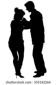 Dancers couples on theatrical stage on white background