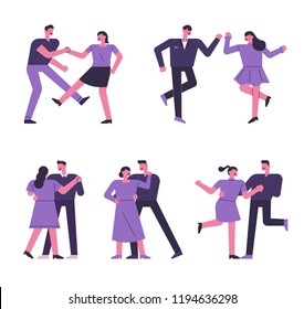 Dancers dancing in a retro style. flat design style vector graphic illustration. various people set.