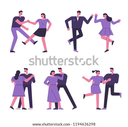 Dancers dancing in a retro style. flat design style vector graphic illustration. various people set.
