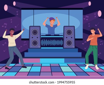 dancers and dj in disco characters