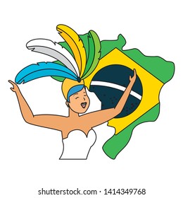 dancers exotic feathers flag map brazil carnival vector illustration