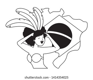 dancers exotic feathers flag map brazil carnival vector illustration