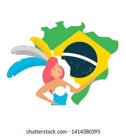 dancers exotic feathers flag map brazil carnival vector illustration