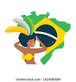 dancers exotic feathers flag map brazil carnival vector illustration