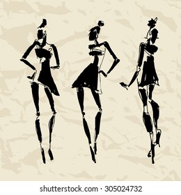 Dancers Figures set. Hand drawn Vector Illustration