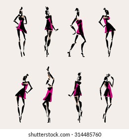 Dancers Figures set. Hand drawn Vector Illustration