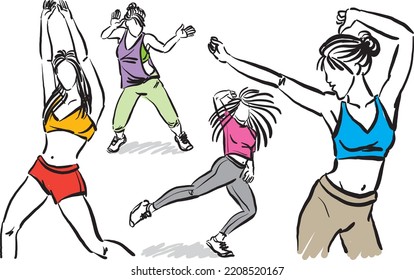 dancers fitness healthy lifestyle hip hop dance women vector illustration