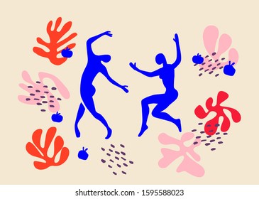 Dancers in floral garden print vector illustration