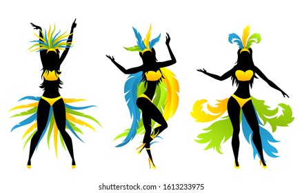 Dancers Girls with Brazilian Style Carnival Costumes, Carnaval Performance