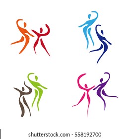 Dancers illustration. Dancing people logo set. Vector collection of abstract people in dancing poses.You can use in the dance, yoga ,sport and other organization concept of pattern.