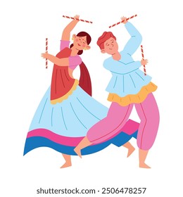 dancers man and woman in navratri festival isolated