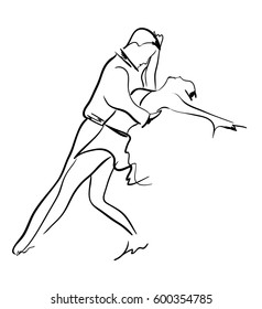 Dancers, man and woman, tango, sketch, vector