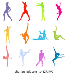 Dancers silhouette vector background set