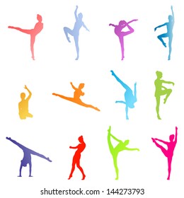 Dancers silhouette vector background set