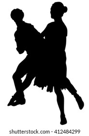 Dancers in theatrical costume on a white background