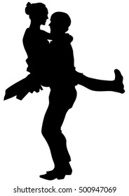 Dancers in theatrical costume on a white background