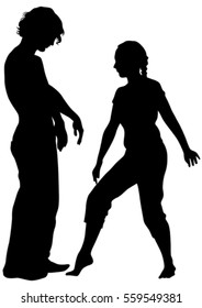 Dancers in theatrical costume on a white background