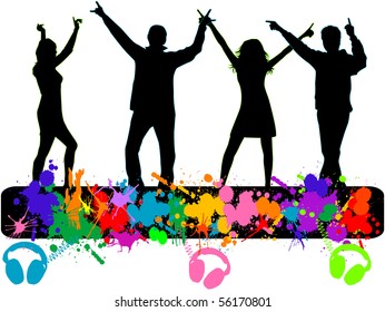 Dancers-colored silhouette vector