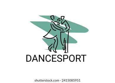 icono de la línea vectorial de dancesport. un par de bailarinas bailan en el pictograma deportivo del salón de baile, ilustración vectorial