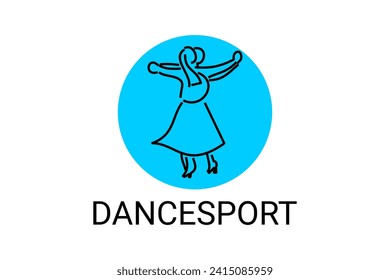 icono de la línea vectorial de dancesport. un par de bailarinas bailan en el pictograma deportivo del salón de baile, ilustración vectorial