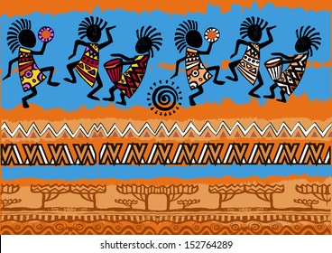  Dancing aborigines.Papuan.Aborigine.African Set