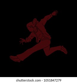 Dancing action, dancer training designed using dots pixels graphic vector.