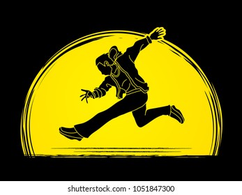 Dancing action, dancer training designed on moonlight background graphic vector.