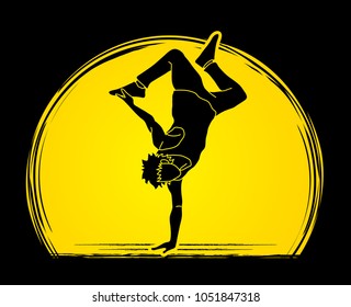 Dancing action, dancer training designed on moonlight background graphic vector.