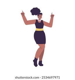 Dancing African American Woman Character in Rhythmic Movement Pose Vector Illustration