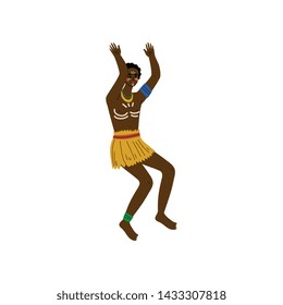 Dancing African Man, Male Aboriginal Dressed in Bright Traditional Ethnic Clothing Vector Illustration
