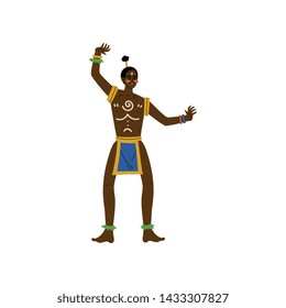 Dancing African Man, Male Aboriginal in Bright Traditional Tribal Clothing Vector Illustration