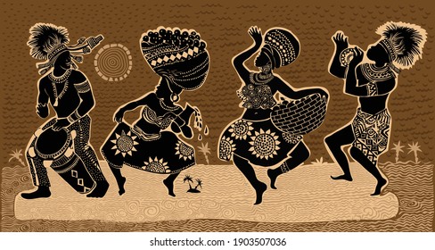 Dancing Africans in beautiful national costumes.