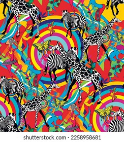 Dancing Africans. Bright seamless pattern.