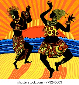 Dancing Africans Silhouettes African Woman Man Stock Vector (Royalty ...