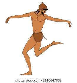 Dancing ancient Greek man. Vase painting style. Isolated vector illustration.