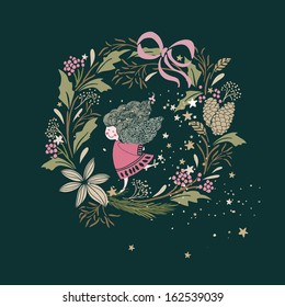 dancing angel in winter wreath
