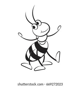 dancing ant in black outline-vector drawing