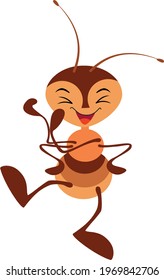 Dancing ant character - an ant in three shades of brown dancing.