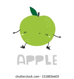 Dancing Apple, vector illustration in Doodle style, Emoji

